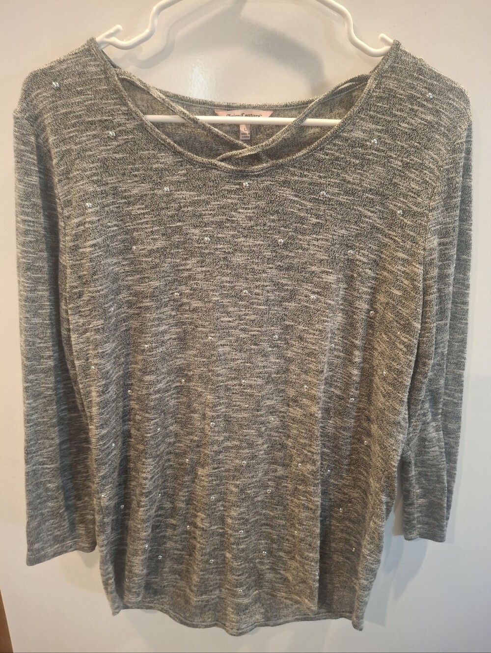 Juicy Couture Gray Long-Sleeve Knit Top with Subtle Sequins
